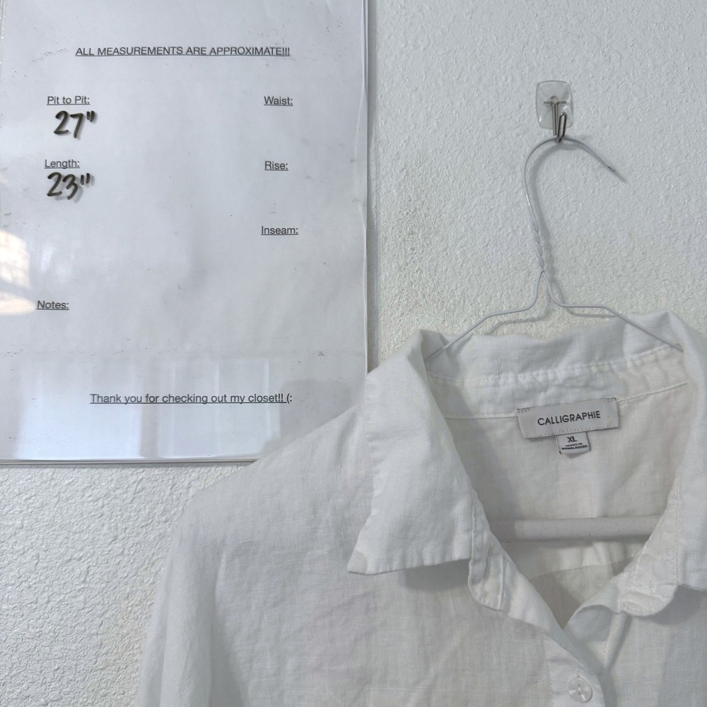 Calligraphie 100% Linen Button Down Shirt Womens XL White Minimalist Classic - Picture 5 of 5